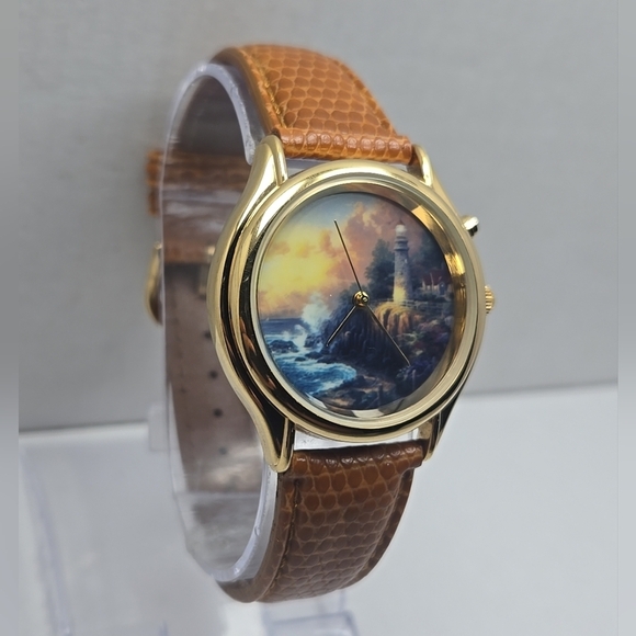 Vintage Thomas Kinkade Painter Of Light Watch Lighthouse Leather New Battery - Picture 3 of 12